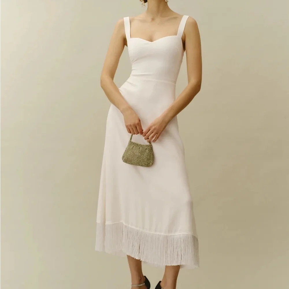 Reformation Ivory Fringe Midi Dress - Picture 2 of 10